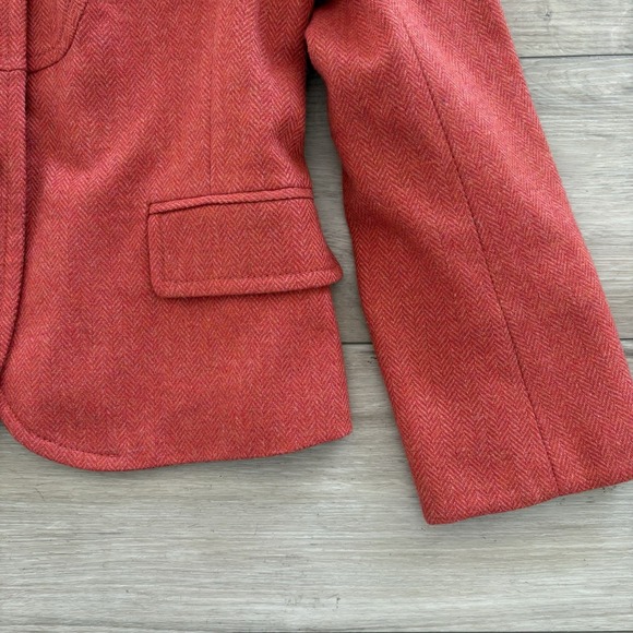 J Crew Size 12 Petite 12p Wool Blazer Orange With Brown Leather Buttons - Picture 2 of 4